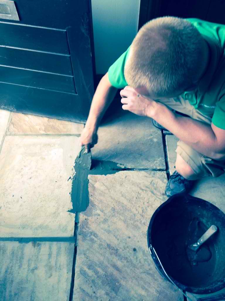 Indian sandstone floor Lancashire during restoration