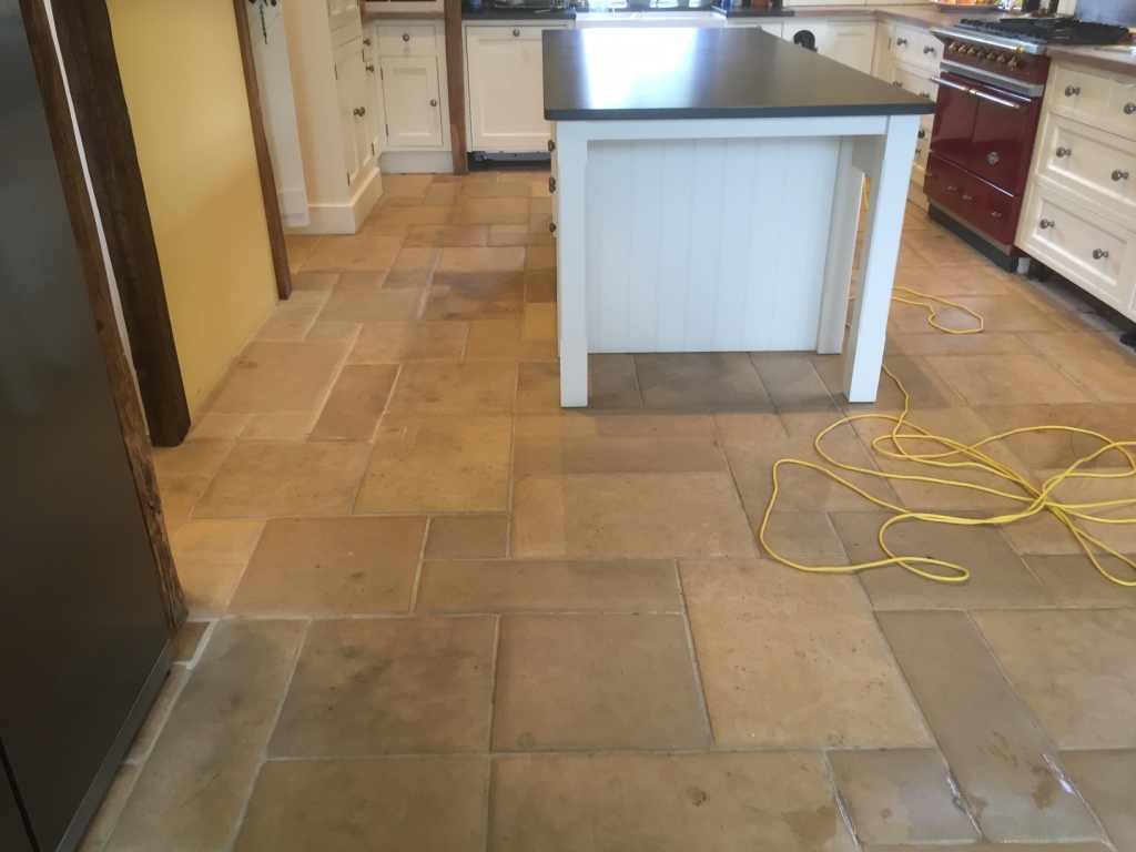 Cleaning and Polishing a Dull Limestone Kitchen Floor Tiles in the New