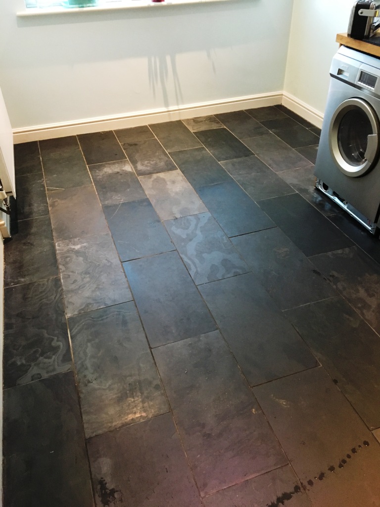 Dealing With Scratched Slate Floor Tiles In A Surrey Kitchen