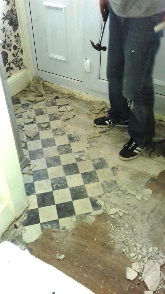 Restoring A Victorian Tiled Hallway Covered With Self Levelling Victorian Tiled Hallway Floor Covered In Self Leveller Before Restoration