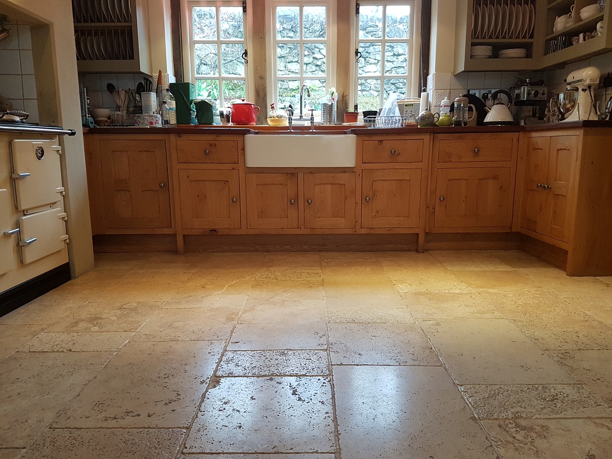 Travertine Tiled Kitchen Floor Renovated In Parwich Derbyshire