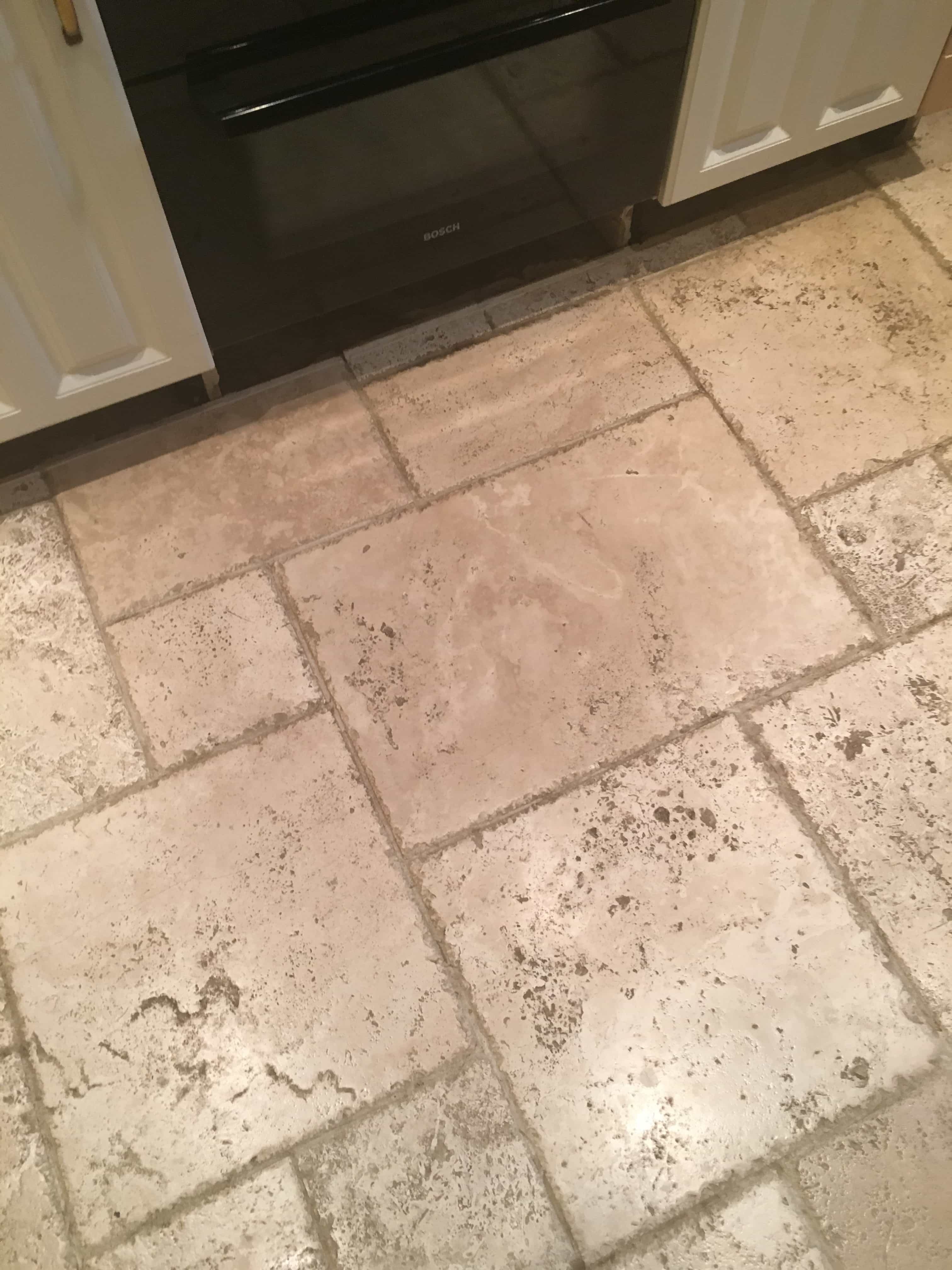 Deep Cleaning Tumbled Travertine Kitchen Tiles in Godstone, East Surrey