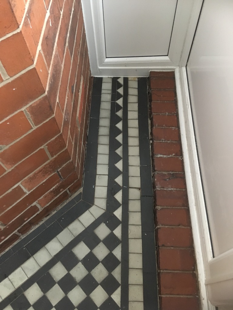Chequered Black and White Marble Tiles Renovated in Oldham Porch