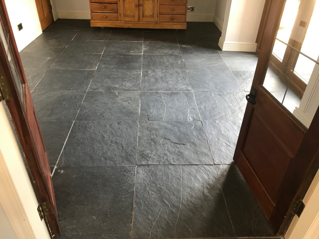 Renovating A Dull Black Slate Floor In Bentham Lancashire