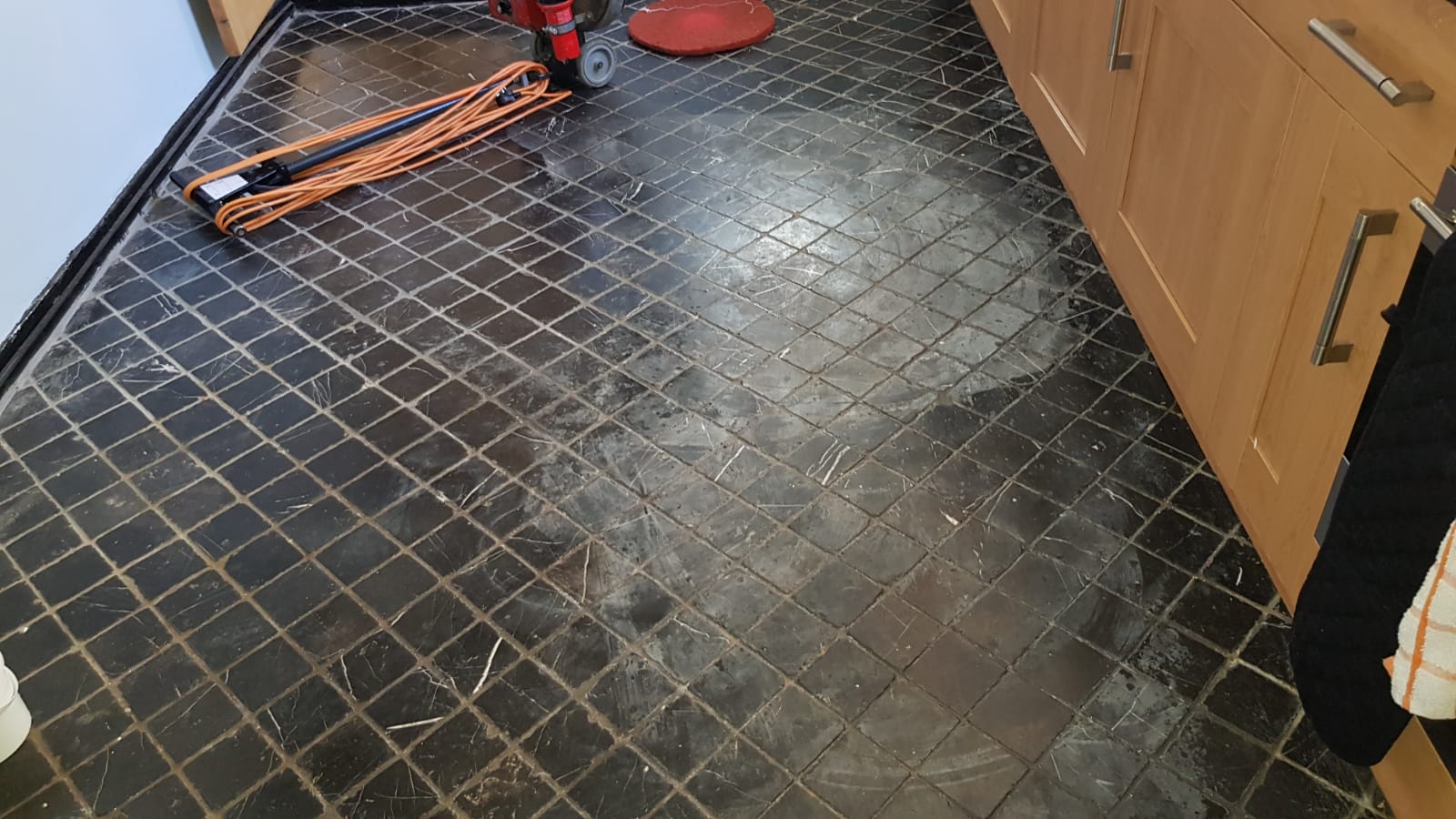Restoring an Acid Etched Marble Tiled Kitchen Floor in Winchester